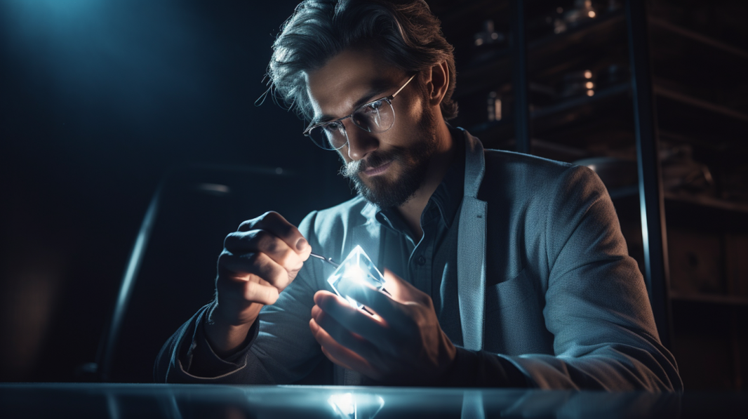 scientist with lab grown diamond