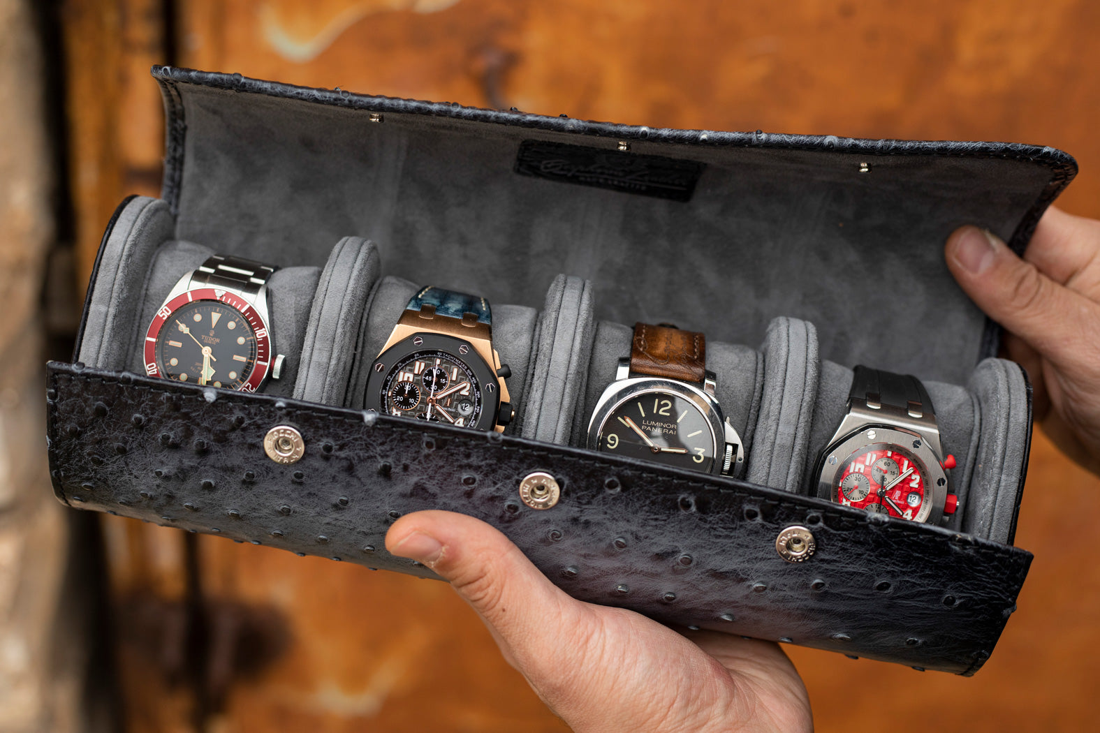 Galata Ostrich Watch Roll for Four Watches