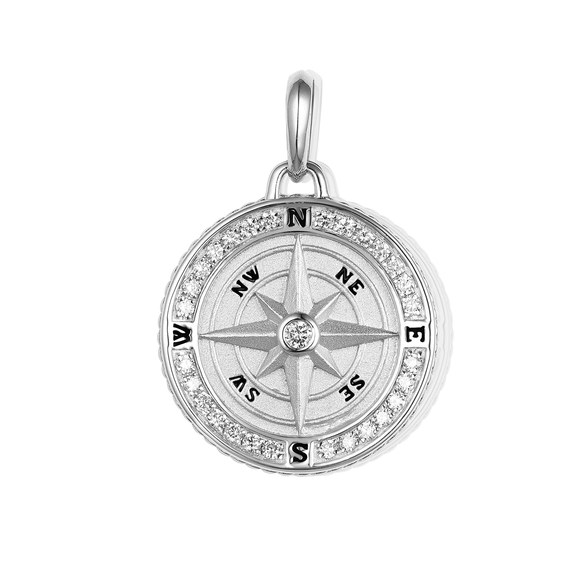 CRM Jewelers Navigator's Diamond Compass Pendant in White Gold