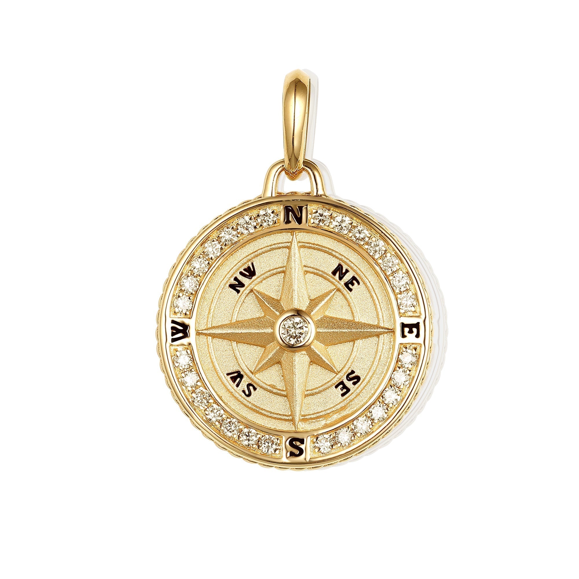 CRM Jewelers Navigator's Diamond Compass Pendant in Yellow Gold