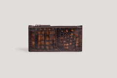 Crocodile Zipper Card Holder Java Brown