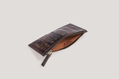 Crocodile Zipper Card Holder Java Brown
