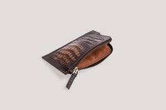 Crocodile Zipper Card Holder Java Brown