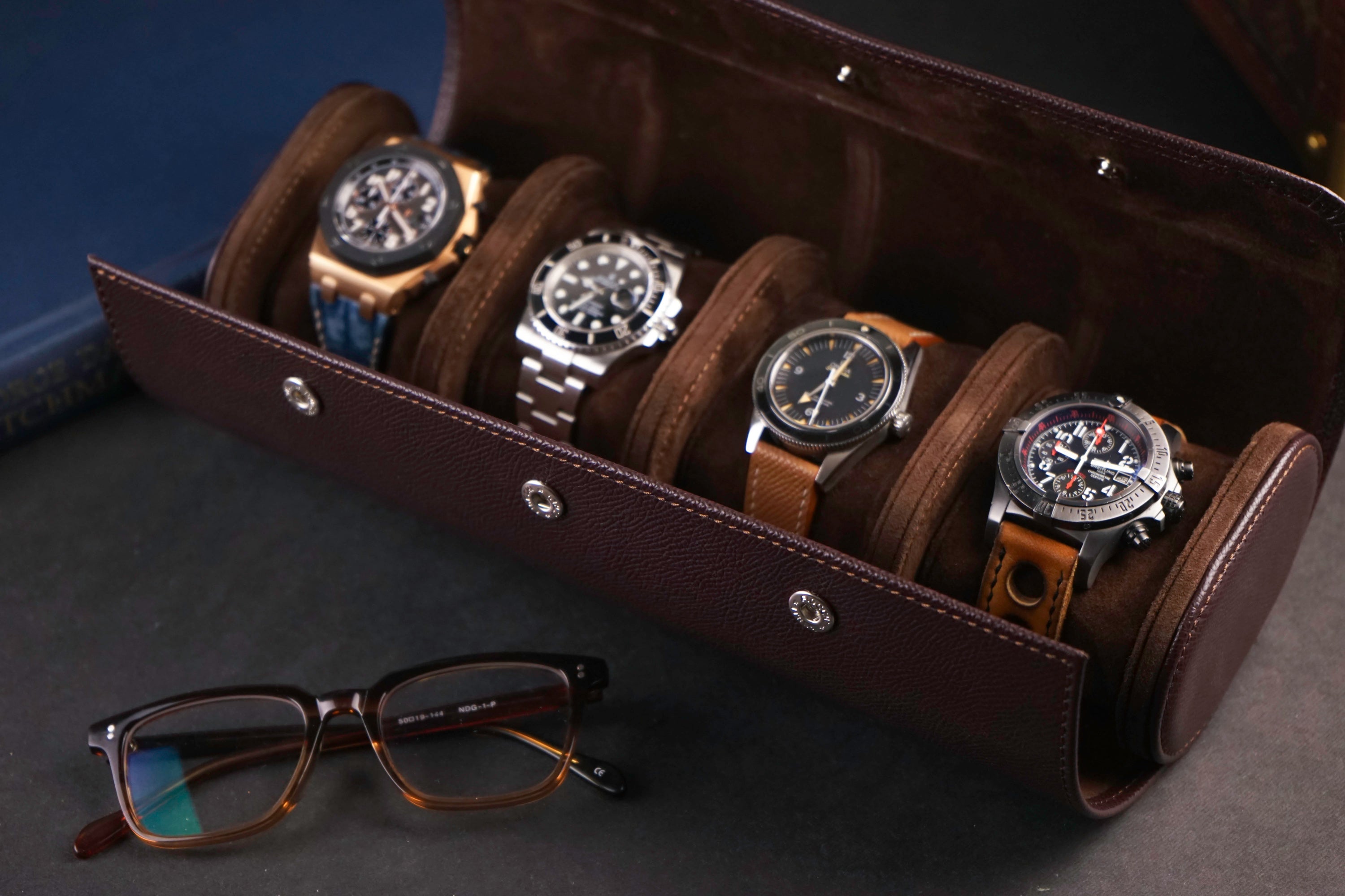 Galata Watch Roll - Saffiano Dark Brown (2558034477141)