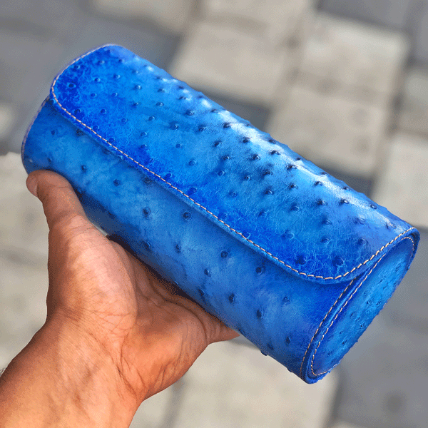 Galata Ostrich Patina Jean Blue Watch Roll