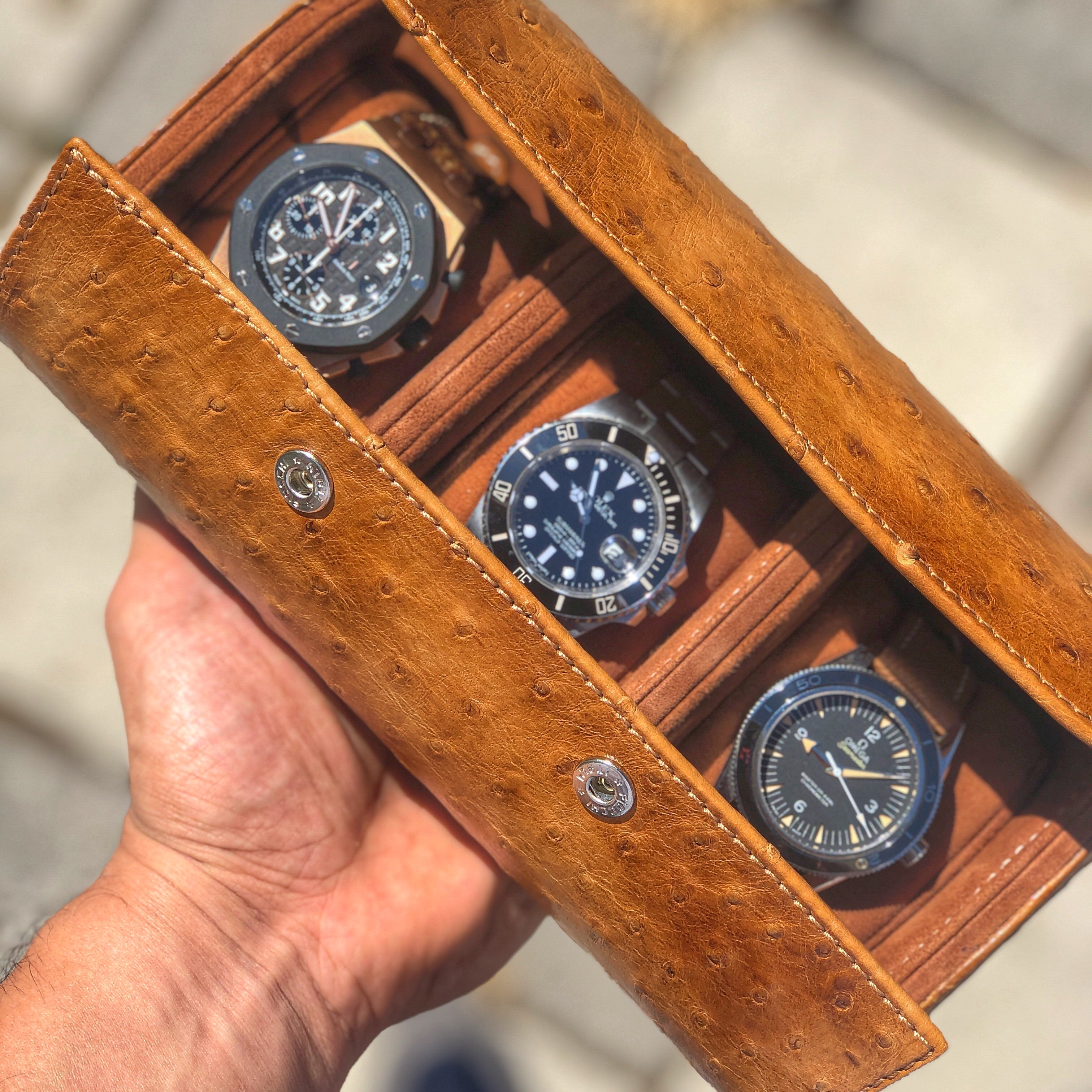 Galata Ostrich Patina Honey Brown for Three Watches