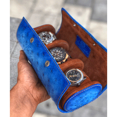 Galata Ostrich Patina Jean Blue for Three Watches