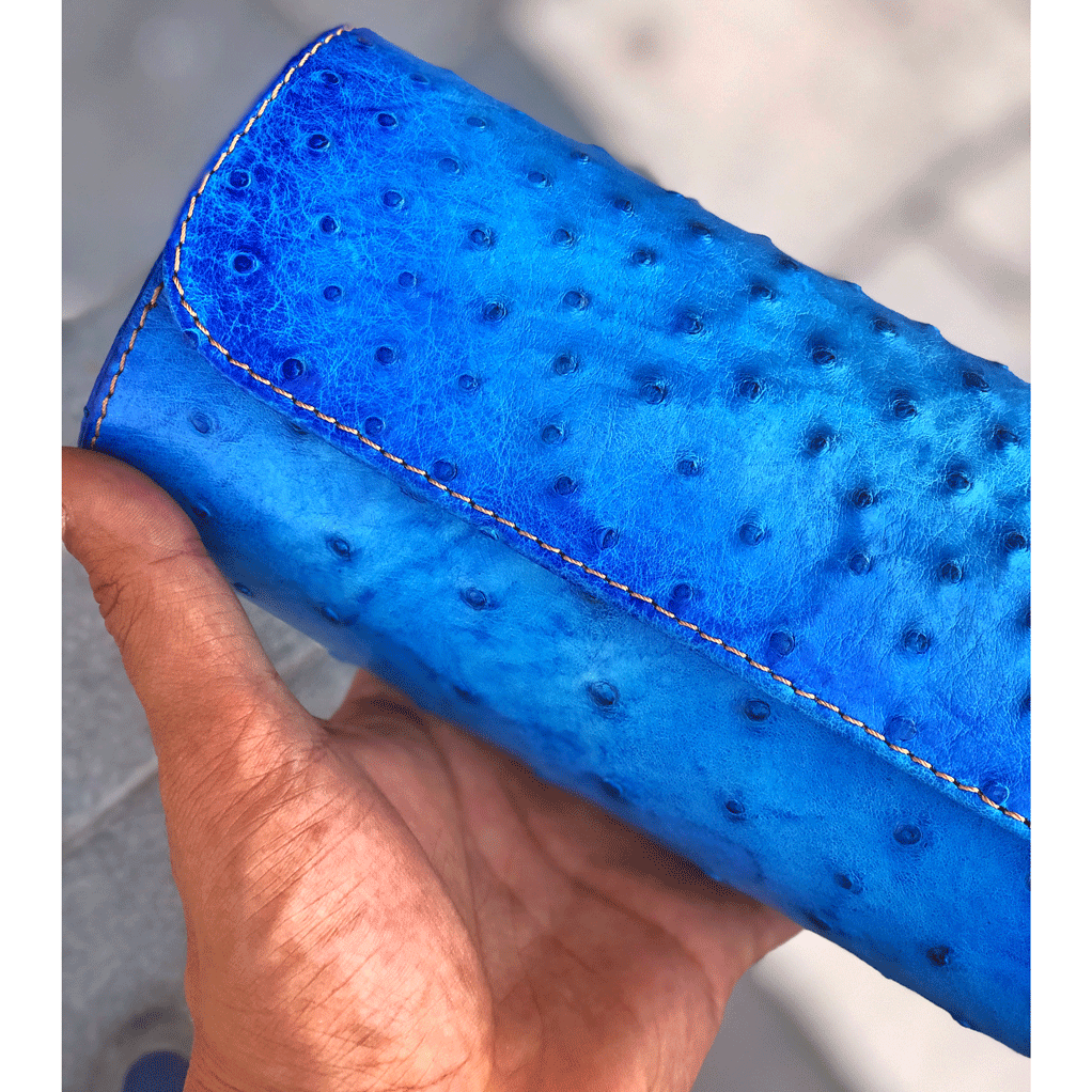 Galata Ostrich Patina Jean Blue for Three Watches