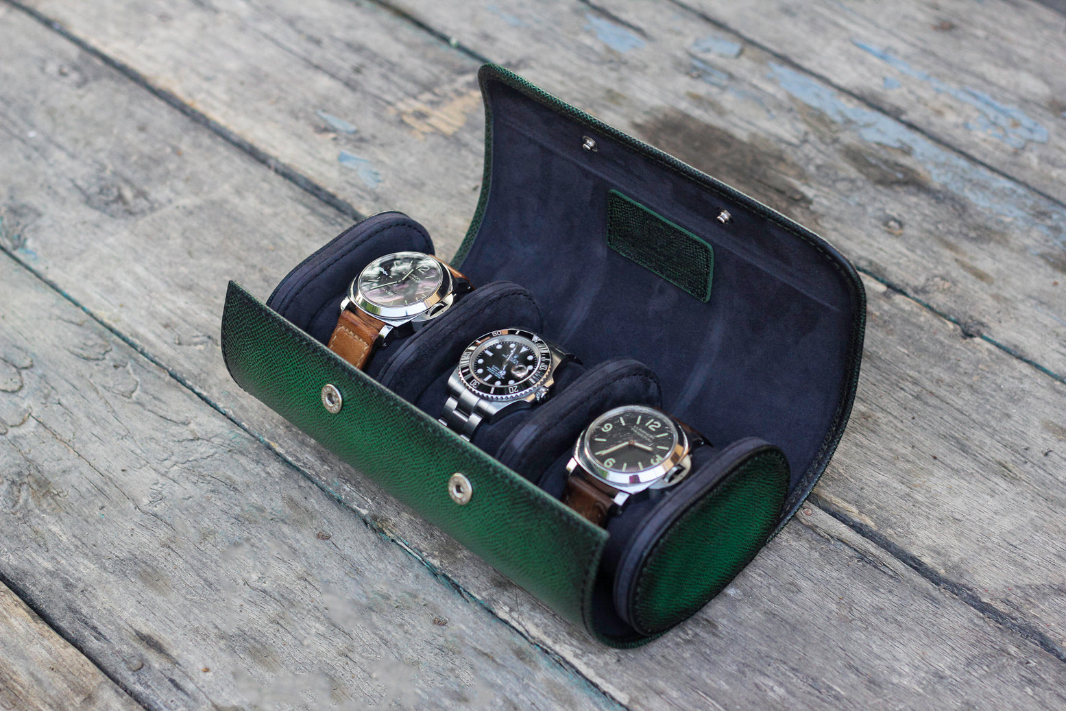 Galata Watch Roll Patina Saffiano English Green