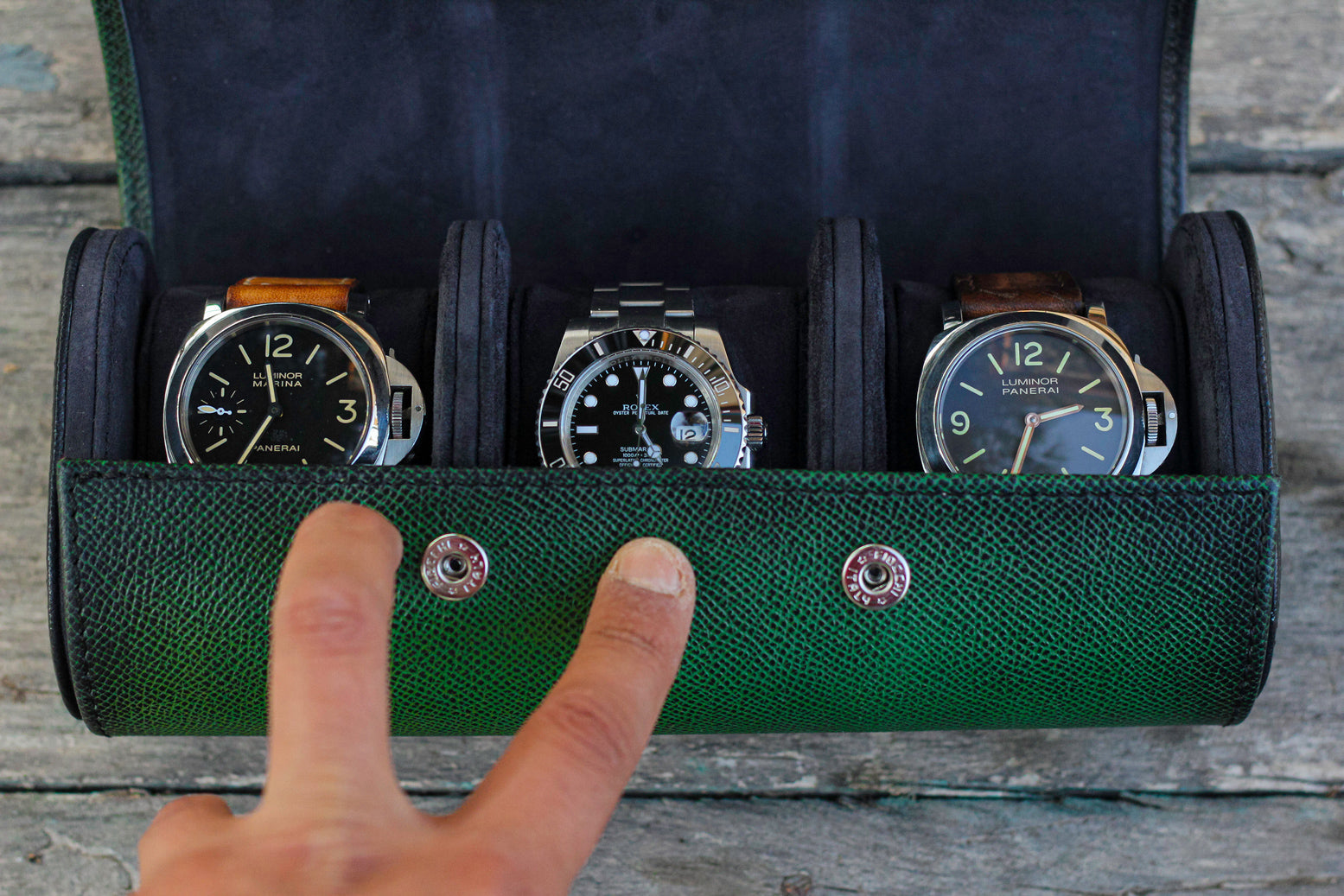 Galata Watch Roll Patina Saffiano English Green
