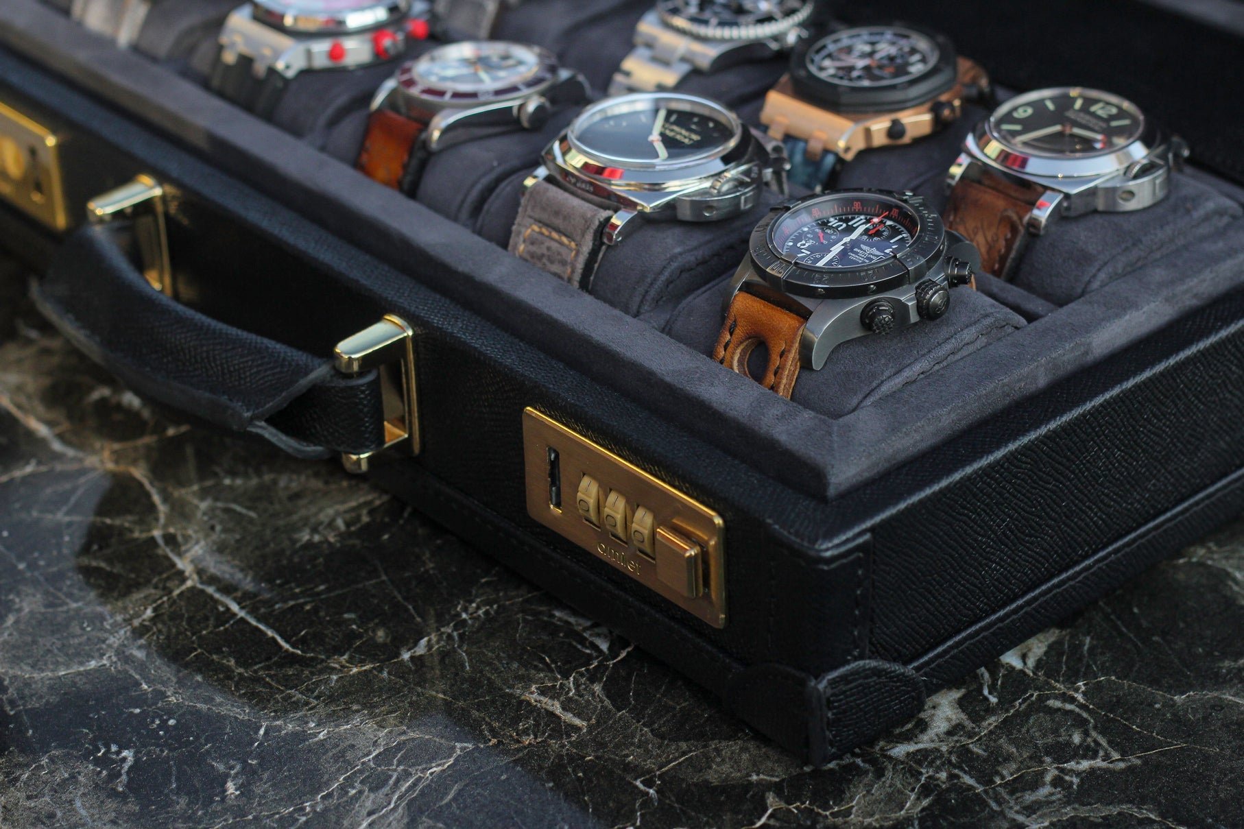 Watch Collector Case Combination Lock - Saffiano Black