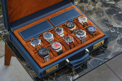 Watch Collector Case Combination Lock Saffiano Navy Blue