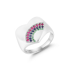 CRM Rainbow Heart Signet Ring