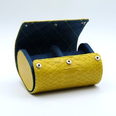CRM Python Leather Double Watch Roll [Yellow-Blue]