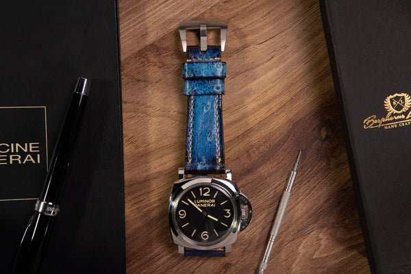 Watch Strap - Ostrich Patina Jean Blue